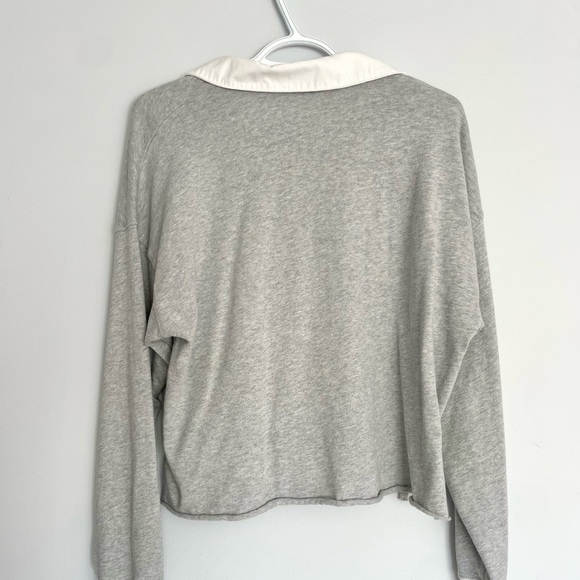 Aerie Polo Collar Light Gray Cropped Long-sleeve - Picture 4 of 7